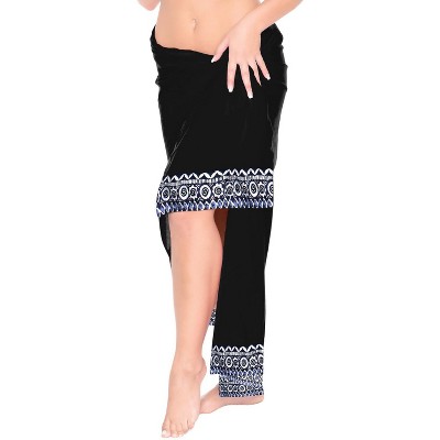 LA LEELA Women's Wraps Summer Long Pareos Vacation Skirt Cover-Up Beach Bikini Beachwear Sarong Coverups Swimwear for Women One Size Black,Solid