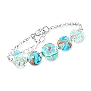 Ross-Simons Italian Multicolored Murano Glass Bead Bracelet in Sterling Silver Size 7 - 1 of 3