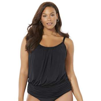 Swimsuits For All Women's Plus Size Bandeau Blouson Tankini Top, 24 - Black  : Target