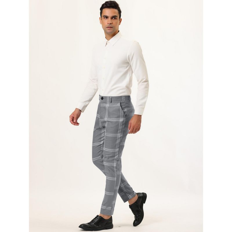 Lars Amadeus Men's Plaid Casual Slim Fit Flat Front Checked Printed Business Trousers, 4 of 7