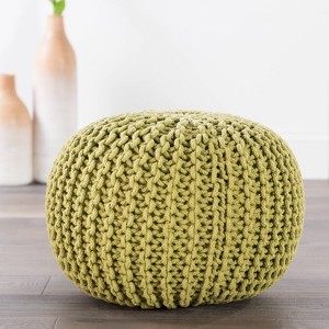 20" Round Modern Knitted Pouf Ottoman Green - Jaipur Living: Cotton, Handmade, No Assembly Required - 1 of 3