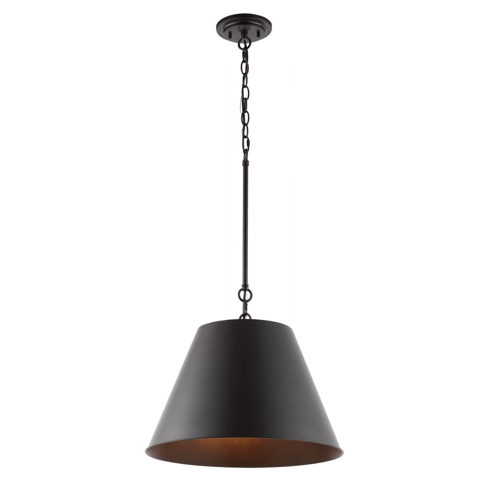 17.88" 1-Light Henry Industrial Farmhouse Iron LED Pendant Oil Rubbed Bronze - JONATHAN Y: Hardwired Metal Ceiling Lamp, ETL Listed