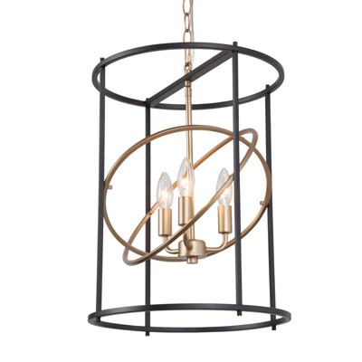 LNC Mania 3-Lights 14" Modern Cylinder Pendant  Lights, Matte Gold and Black