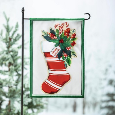 Evergreen Merry Christmas Stocking Applique Garden Flag 12 x 18 Inches Indoor Outdoor Decor