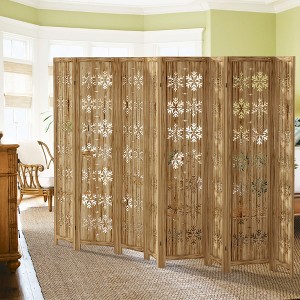PexFix Room Divider Folding Screen Room Divider with Snowflake Pattern for Home Office Garden Bedroom Paulownia Wood - 1 of 4