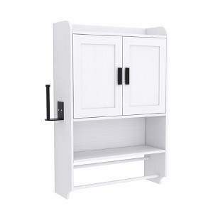 Racxily Bathroom Wall Cabinet with Towel Bar & Paper Holder, Over The Toilet Storage with Adjustable Shelf - 1 of 4