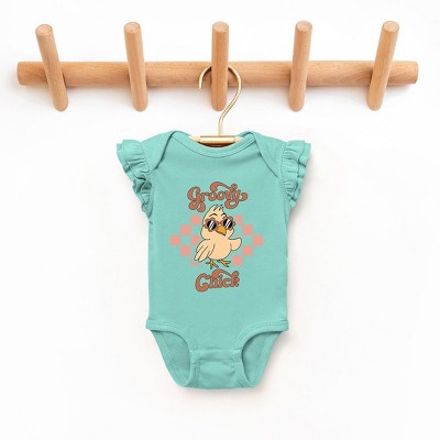 The Juniper Shop Groovy Chick Checkered Baby Flutter Sleeve Bodysuit