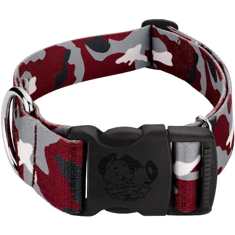 Country Brook Petz 1 1/2 Inch Deluxe Crimson and White Camo Dog Collar, 1 of 5
