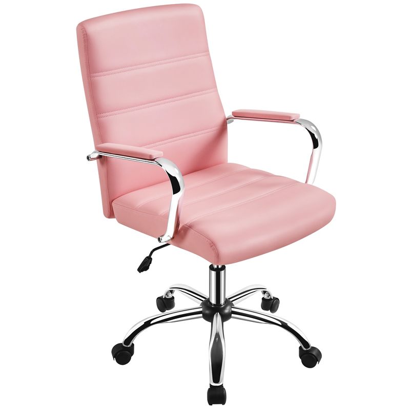Yaheetech Mid-Back Office Chair with Arms 360° Swivel PU Leather Office Executive Chair, 1 of 10