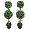 HOMCOM Set of 2 Fake Plants, Artificial Trees in Pot, Ball Boxwood Topiary Tree, Green - image 4 of 4