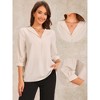 Allegra K Women's 3/4 Sleeve Ruched V Neck Casual Collar Relaxed Blouse - 2 of 4