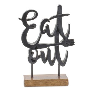 Eat Out Kitchen Sentiment Sign – 8.75"H Black Polyresin Cut-Out Decor with Wood Base by Melrose - 1 of 3