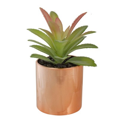 Northlight 5" Green Artificial Aloe Plant in a Rose Gold Pot