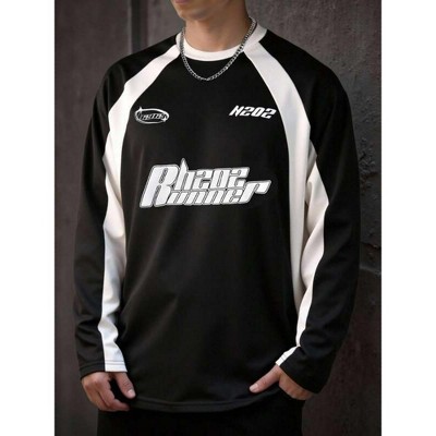 TIME HOLLOW Letter Print Contrast Color Round Neck Raglan Long Sleeve Hoodie