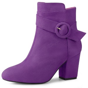 Allegra K Women's Round Toe Block Heel Ankle Booties - 1 of 4