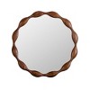 KWPZQEB 32.28" Round Mirror, Farmhouse Solid Wood Wall Mirror with Wavy Irregular Design, Wall Mounted Vanity Mirror for Hallway, Entryway, Brown - 4 of 4