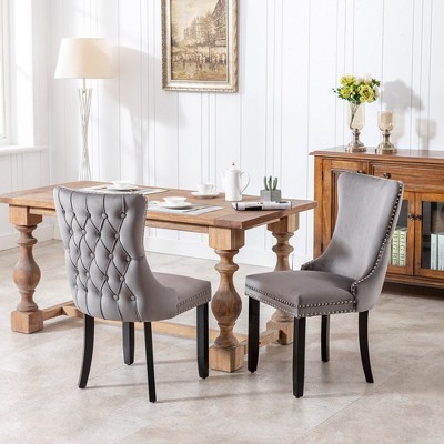 LOVMOR 27.4"Upholstered Wing-Back Dining Chair with Backstitching Nailhead Trim and Solid Wood Legs,Set of 2,Gray