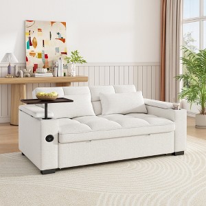 AENKYO 65" 3-in-1 Convertible Sleeper Sofa, Pull Out Bed with Swivel Side Table, USB Ports, Cup Holders & Adjustable Backrest, Modern Chenille Fabric - 1 of 4