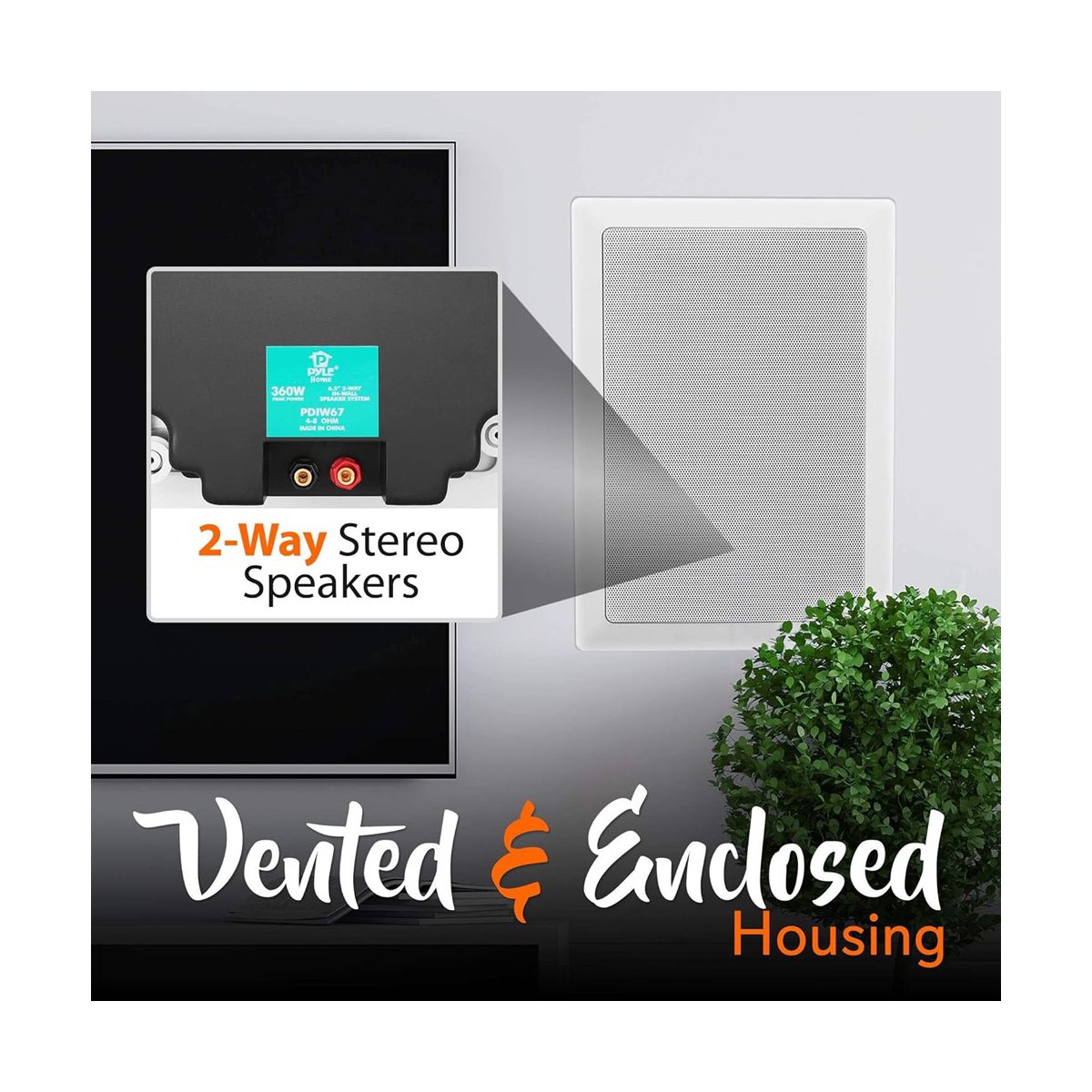 Pyle In-Wall Dual 6.5'' Speakers for Home Theater with Enclosed Design, White Finish, Easy Installation - thumbnail 4