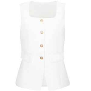 INSPIRE CHIC Women's Linen 2026 Square Neck Sleeveless Button Down Pockets Waistcoat - 1 of 4