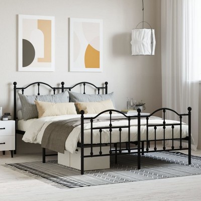 vidaXL Metal Bed Frame with Headboard and Footboard Black 53.1 in.x74.8 in.
