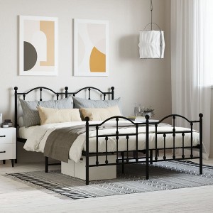 vidaXL Metal Bed Frame with Headboard and Footboard Black 53.1 in.x74.8 in. - 1 of 4