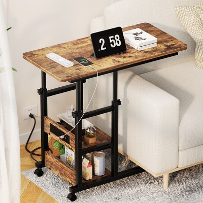 Aheaplus Height Adjustable C Table with USB Port and Wheels
