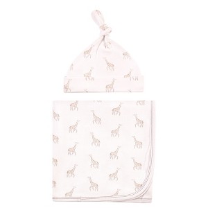 Touched by Nature Baby Organic Cotton Swaddle Blanket and Headband or Cap, Little Giraffe, One Size - 1 of 2