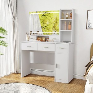 NicBex Vanity Desk with Mirror Dresser with Mirror, 40.9IN Dressing Table with 5 Large Drawer and Storage Cabinet for Bedroom, White - 1 of 4