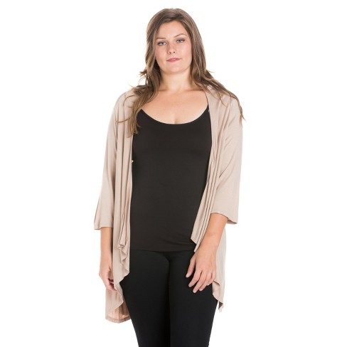 24seven Comfort Apparel Plus Elbow Length Open Front Cardigan