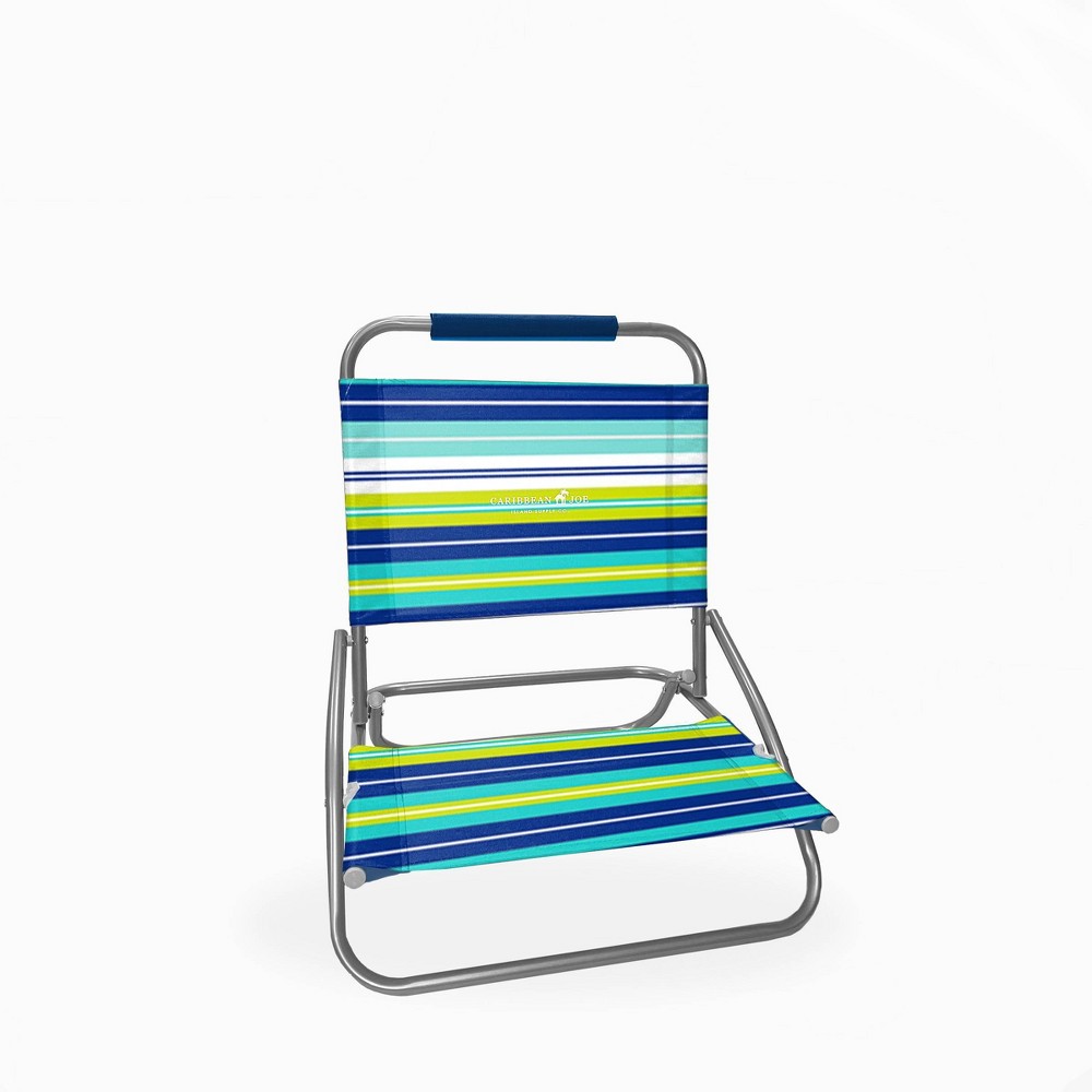 Caribbean Joe Low Steel Outdoor Portable Beach Chair - Lime Stripe