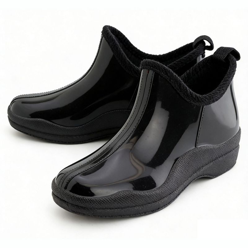 Women's Short Rain Boots Garden Ankle Shoes Fashion Rainboots, Black-5
