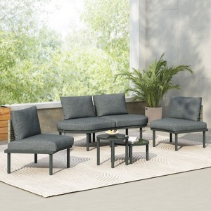 CAVINAS Outdoor Couch Sets with 2 High and Low Coffee Tables, Wicker Patio Furniture Set, Modern Patio Sofa Set for Backyard - 1 of 4