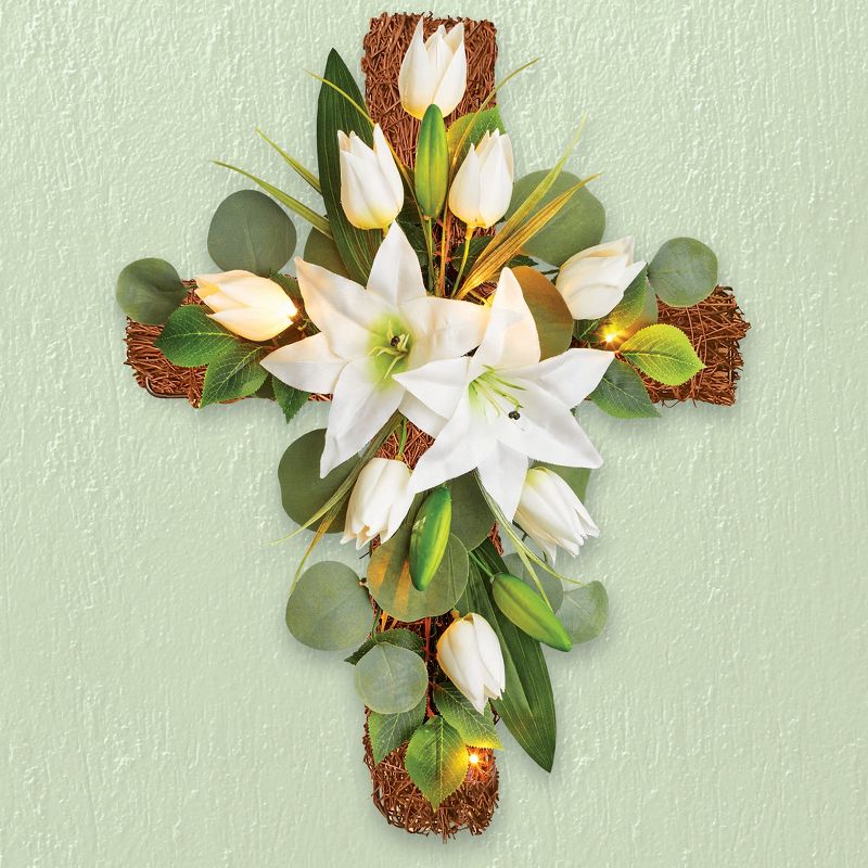 Collections Etc LED Lighted White Lily Wall Cross Decoration MEDIUM, 2 of 3