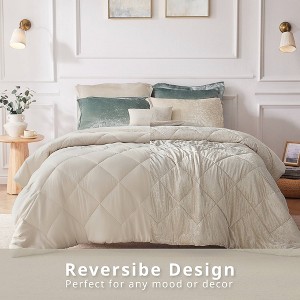4 Pcs Luxury Style Velvet Duvet Set, Diamond Quilting Ultra Soft Bedding Set for Cold Season, Easy Care Bed Set with Matching Shams & Pillow - 1 of 4