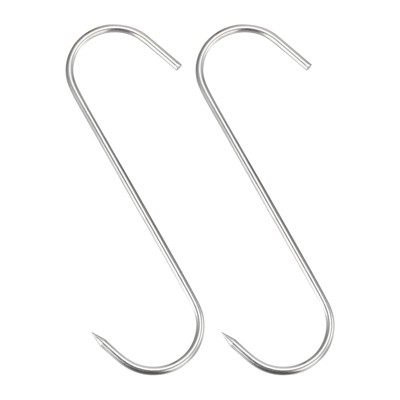 Unique Bargains Chicken Fish Beef Meat Hanging Drying Smoking Processing Stainless Steel S-Hook 2 Pcs