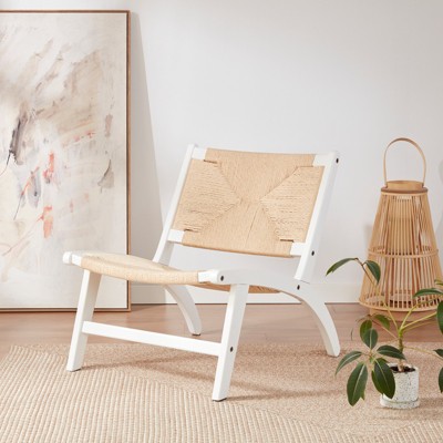 GlasFlength Accent Chairs, Natural Rattan Weave, White Frame, Simple and Stylish, Suitable for Living Room, White, 24.8"*28.7"*28.3"