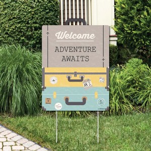 Big Dot of Happiness World Awaits - Party Decorations - Travel Themed Bridal Shower, Birthday or Retirement Party Welcome Yard Sign - 1 of 4