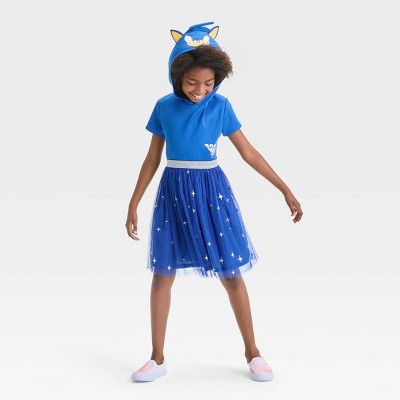 Girls' Sonic the Hedgehog Hooded Tulle Dress - Dark Blue