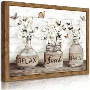 Farmhouse Bathroom Decor Wall Art Framed Rustic Cotton Canvas Painting Dark Wood Frame 12x16in Modern Country Relax - 1 of 4