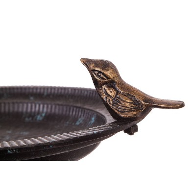 Ornate Cast Iron Bird Bath with Bronze Birds