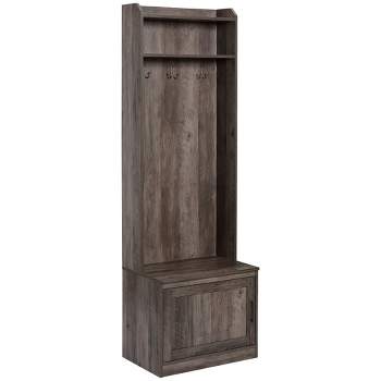 HOMCOM Rustic Hall Tree with Shoe Storage Bench, Entryway Bench with Coat Rack, Accent Coat Tree with Storage Shelves for Hallway, Mudroom