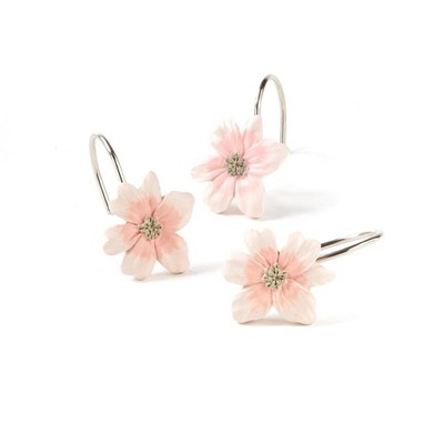 Misty Floral Beautiful Bath Shower Curtain Hooks Set of 12 Pink by Saturday Knight Ltd
