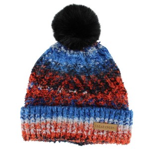 Clear Creek Women's Multi Color Knit Winter Beanie with Synthetic Fur Pom - 1 of 3