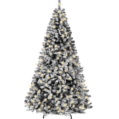 Best Choice Products Pre-Lit Black Christmas Pine Tree w/ Flocked Branches, Warm-White Lights