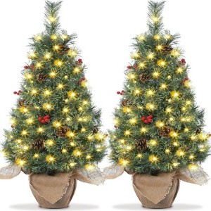 homfan Pre-Lit Small Artificial Mini Christmas Tree, Christmas Tree Prelit with Vintage Potted Base, , Home Decor Indoor for Bedroom, Fireplace - 1 of 4