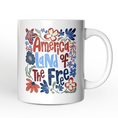 America Land of the Free Mug, Retro Floral Independence Day Gift| OrnamentallyYou