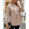 Women Faux Leather Shacket Moto Biker Shirts Loose Fit Blazer Long Sleeves Button Casual Jacket - 3 of 4