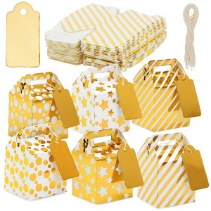 Juvale 36-Pack Mini Gold Gift Boxes - Tiny 2x2x2 Favor Boxes for Wedding, Birthday, Treats, with Tags and String (3 Patterns) - 1 of 4