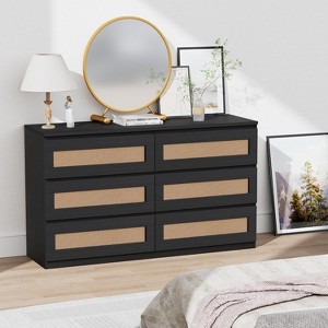 Acekool Rattan Dresser - Modern Farmhouse 6-Drawer Storage - 1 of 4